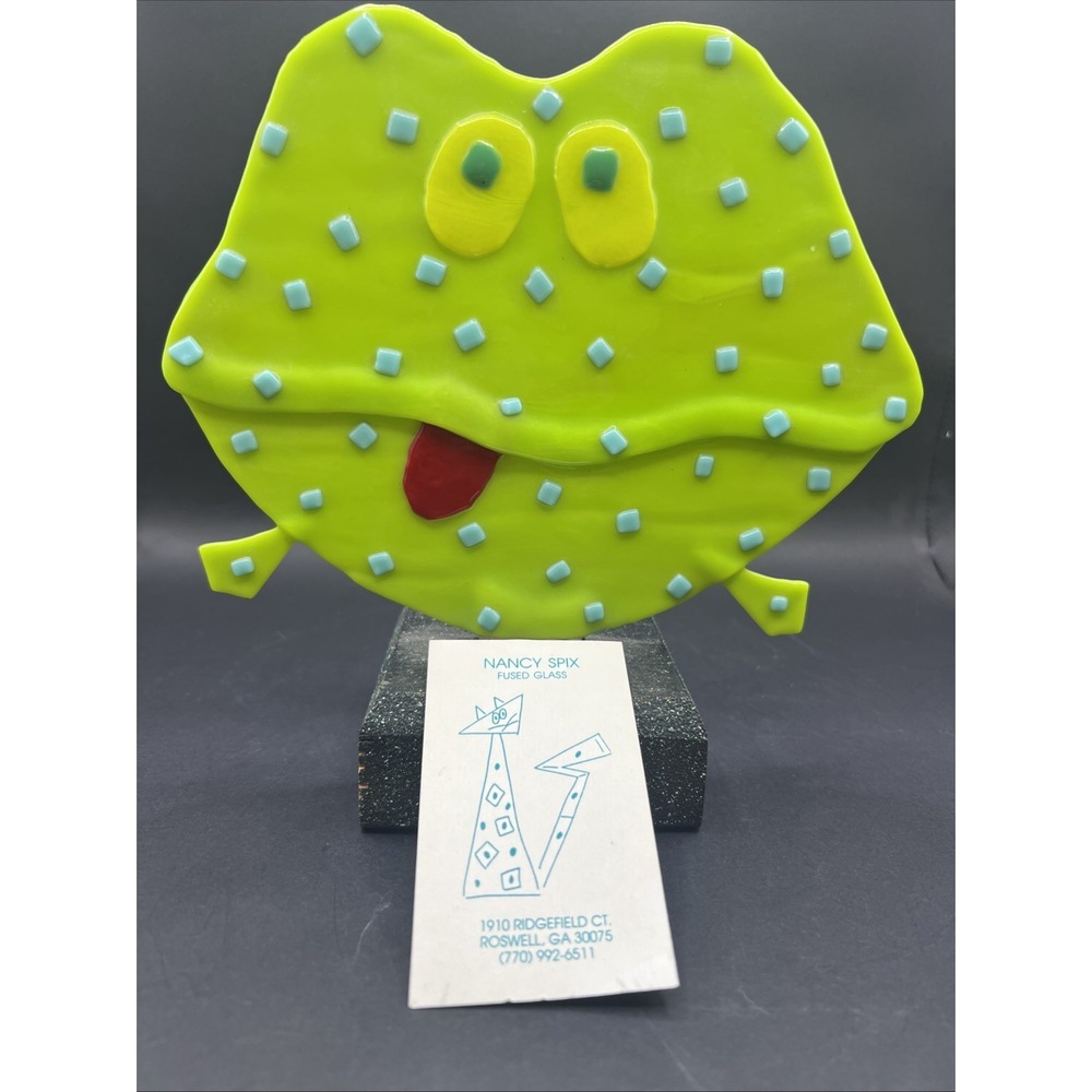 Vtg 2000 Nancy Spix Fused Art Glass Frog Sculpture Whimsical Lime Green Georgia